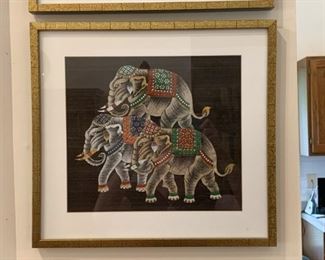 Lot #813 - $65 - Framed Artwork / Wall Hanging (Three Elephants), Unsigned (15.25" L x 14" H) 