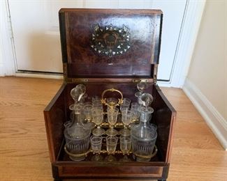 Lot #826 - $350 - Antique Early 19th Century French Decanter Set / Tantalus (box is missing one foot)