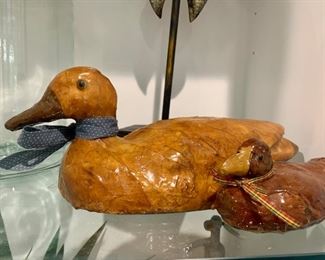 Ducks made with tobacco leaves, glass eyes
