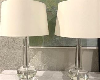 Pair of heavy solid glass lamps
