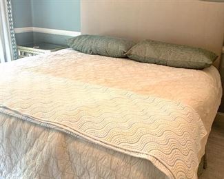 King size bed, upholstered headboard, (mattress/boxspring priced separately)