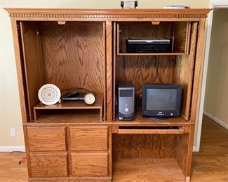 Computer desk/TV cabinet combination with drawer storage. Very nice! Dell Desktop computer with printer