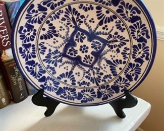 Blue & white decorative plate and stand