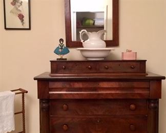  Mahogany Bureau circa 1850 with Open Crest Beveled Mirror