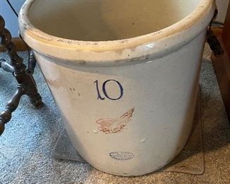 Antique Redwing 10 Gallon Crock with Handles. Redwing stamp..