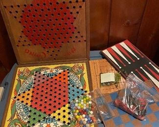 Vintage Chinese Checker Game Board/Marbles, Checkers Board