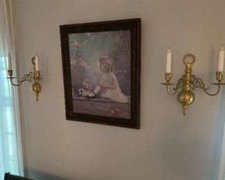 Vintage Brass Sconces , Various Prints