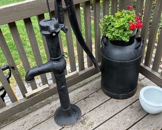 Vintage Cast Iron Water Pump, Milk Can