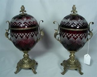 Pair crystal & gilt metal compotes