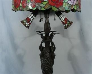 Lg. Bronze & Leaded glass table lamp
