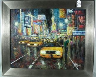 Mark Braver (1958-    ) European - Original oil "Busy City Street"