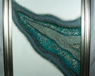 Unusual oil on canvas with applied rock crystal and stones