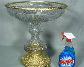 Crystal pedestal bowl with dore bronze base and rim