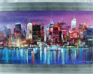 Nikoly Duboviy (1964-    ) Ukraine -  Original oil "City Skyline" 