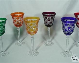 Six gemstone overlay crystal wine glasses