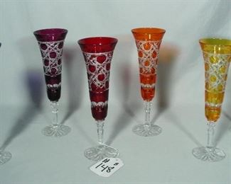 Six gemstone overlay crystal champagne glasses