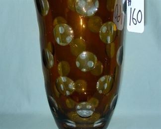 Unusual amber overlay crystal polka dot vase