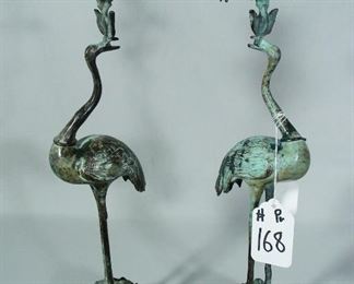 Pair bronze crane candle sticks