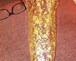 Rarest Gold Encrusted Cambridge Depression Glass Vase with the Famous Rosepoint Etch, 