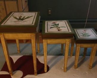 Orchid Flower Decorated Nesting Tables, 