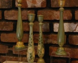 Hand painted Wooden Candle Sticks, 