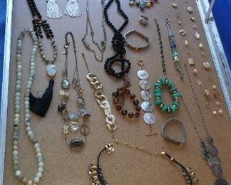Showcase full of Fine Costume Jewelry including 2 Pairs of David Yurman Silver and Gold Earrings,
