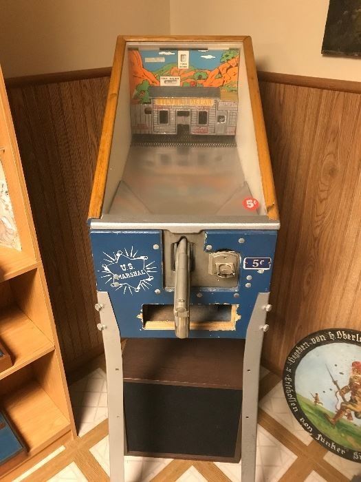 Vintage Floor Model of a U.S. Marshall Coin Operated Shooting Arcade Game.  