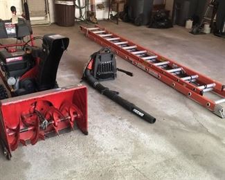 TroyBilt 28"Snow blower, Echo PB-500H Leaf blower, Werner 24ft extension ladder