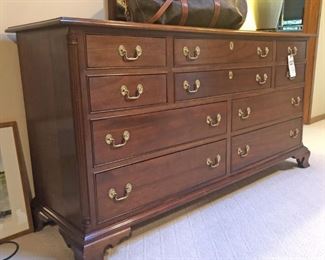 Stickley Triple Dresser & Mirror with Brass Hardware. Louis Vuitton Satchel Type Weekend Luggage with shoulder strap