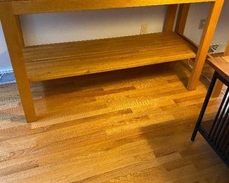 Solid Oak Kitchen Island or Office Equipment Table with Shelf