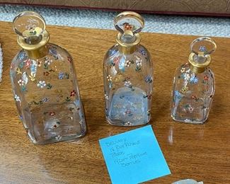 Vintage French 1920's Delvaux Paris enameled Perfume Set of three