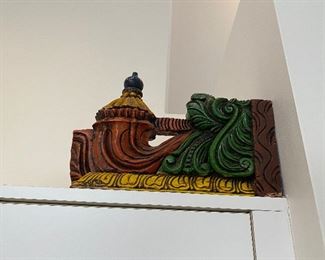 Set of 2 carved, painted wood corbels