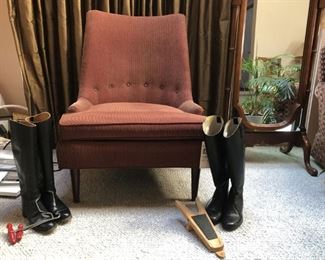 Mid-Century Danish Modern Chair, English Riding Boots (2 pairs)