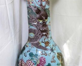 Monumental Earthenware Vase 1875-1908, Kuang-hsu reign.                                                                                                         1736-1795  36.5" HIGH..          T                                                                                         TEXT Offers                                                                                               Appointments must be made as the vase is off premises. Vase does have staple repairs