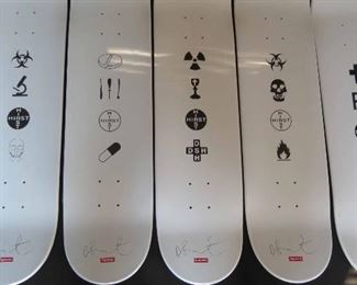  BUY NOW $7500.00  FIRM.                                                                        Set of 5 Damien Hirst Skateboard Decks.. Signed.. Appointment will be made as they are off the premises..
