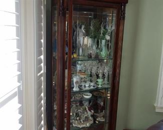 lighted curio cabinet, loaded with great collectible & decor pieces