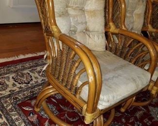 set of 4 rattan chairs, with 2 matching bar stools,  by Boca Rattan