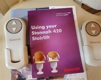 Stannah stairlift, model 420, 2013 year, all options, 350 lb weight limit, w/ 2 hand controllers, currently on 15 step straight staircase