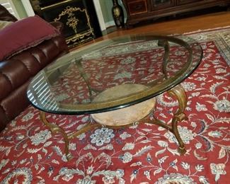 metal and glass coffee table & matching taller table