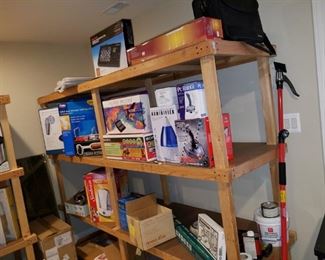 new, never used items.  all wooden shelving units ARE for sale.  BUYER must remove, bring help!