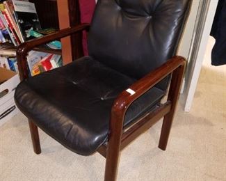 pair black leather mid century modern chairs by Dyrlund, control # 0784787168