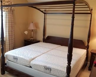 King 4 poster bed w/ canopy top-can be either, w/ Sleep Options Cool Gel mattress