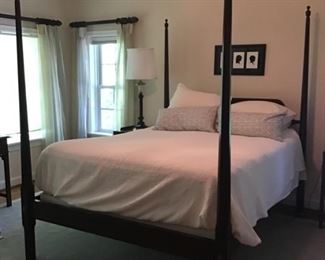 20- Queen Size Mahogany Four Poster Rice Bed 46” High Headboard. Posters are 77”tall Like New Condition! $559 Mattress & Box Spring is Included Bedding is Available