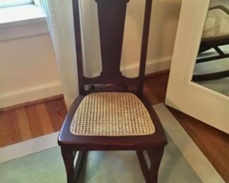 31 Antique Sewing Rocker 32” tall Minor hole in seat caning. $45