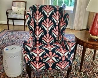 14- Gorgeous Pair Southwood Wingback Chairs-John Robshaw Upholstery 43” h x 31” W x 35” d. No wear didn’t see a spot! Offered at a Fraction of Retail Cost $414 each