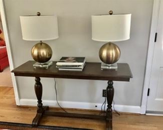 15 - Walnut Console / Library Table 18”deep x 54” w 30” h Beautiful Condition $261! Console Table Sold Pair of Great Lamps Available Pair of Lamps. 24” high. $84 each
