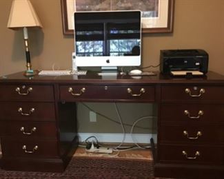 53 Office Desk. 72” X 20 “. Brass handles $161 filing drawers on each lower side. Apple Computer and printer available Computer is about 12 yrs ..it runs old $71, printer is $11