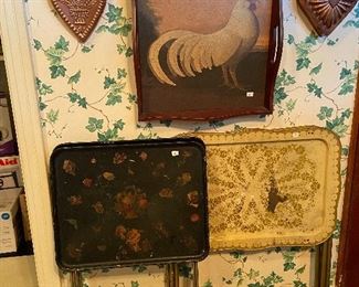 Vintage TV trays, more roosters and copper.
