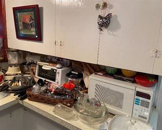 Many small appliances and utensils, pyrex, etc.