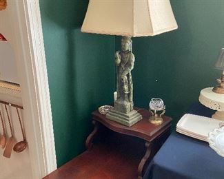 Large Asian lamp, two-tiered side table.
